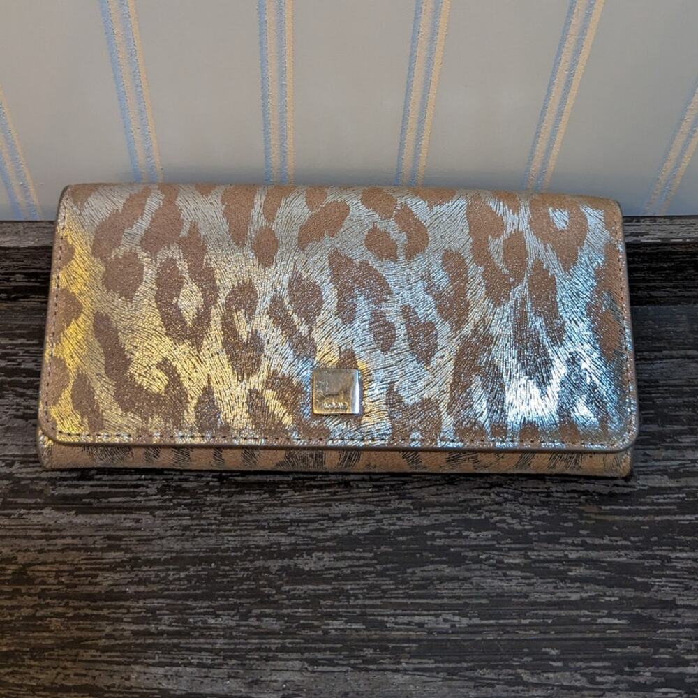 Lodis Metallic Pink/Silver Animal Print Wallet Organizer with Silver Accents